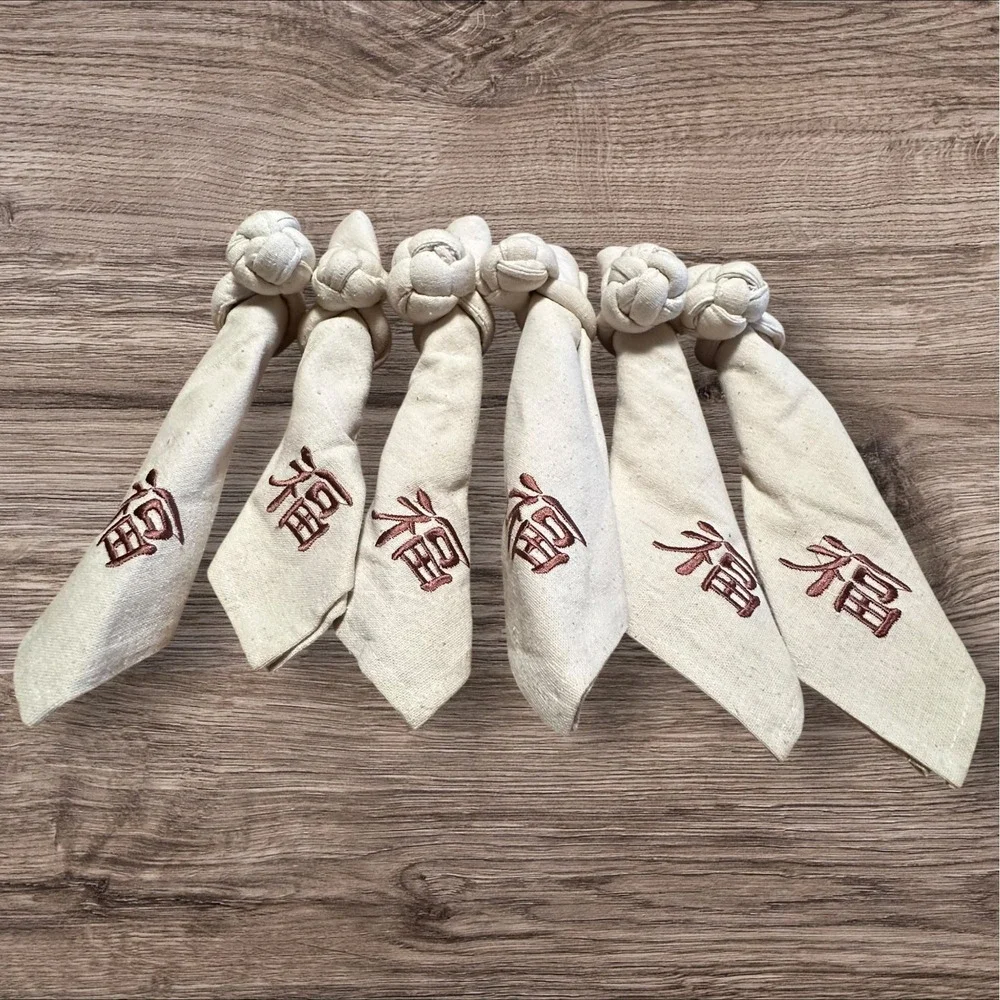 Set Of 6‎ Place Settings - Chinese Blessing Placemats/Napkins/Rings/Chopsticks